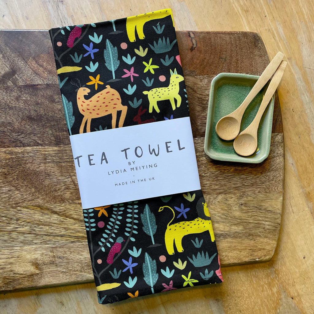 The Lion and the Hare (Black)  - Tea Towel