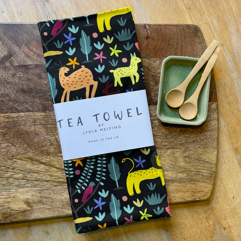 The Lion and the Hare (Black)  - Tea Towel